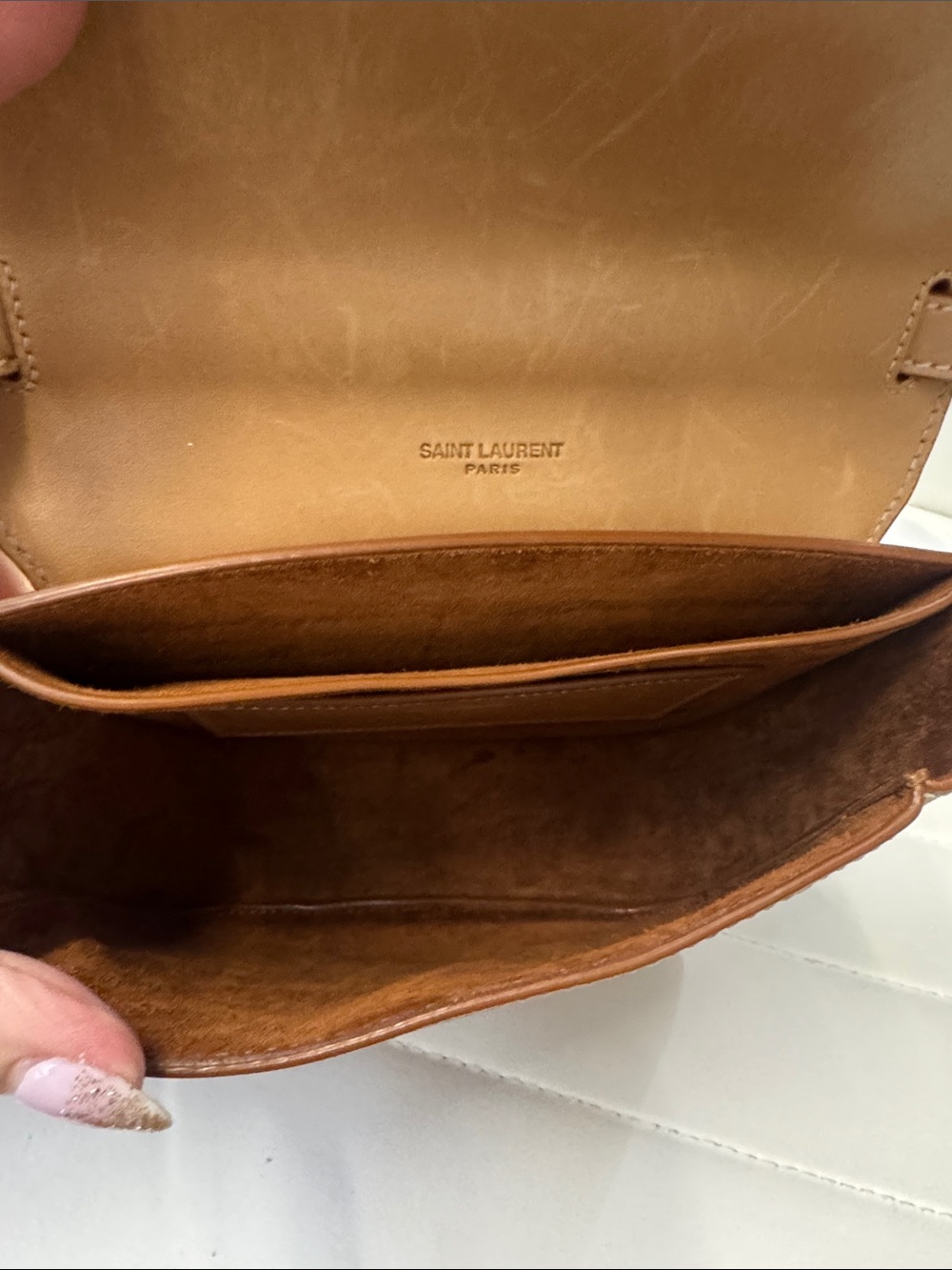Saint Laurent Tan Leather and Cream Canvas Crossbody with Gold YSL - Picture 5 of 5